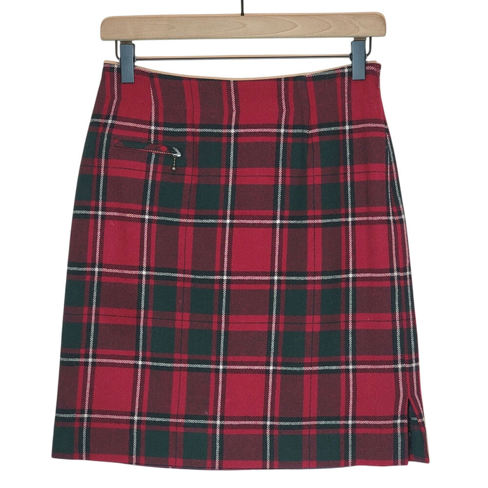 Pendleton Virgin Wool Plaid Pencil Mini Skirt Red Green Black Tartan Classic 2P